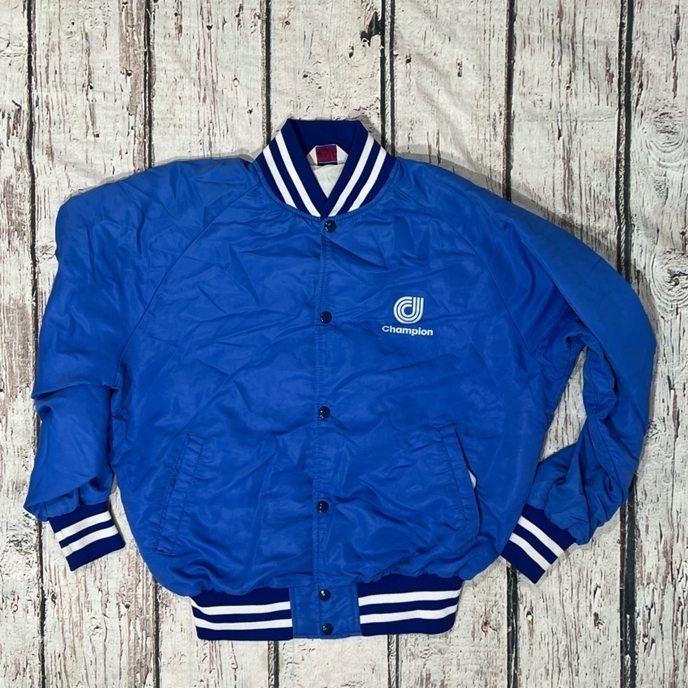 Vintage 1980s Champion Company Blue MVP Brand Button Up 80s Jacket